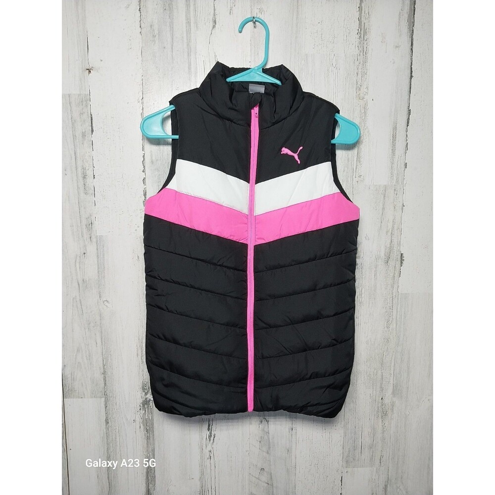 Puma Puffer Vest Women’s Black Pink Zip Up Lightweight Jacket Size Medium